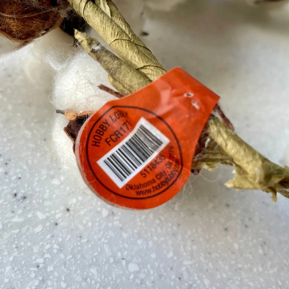 NEW Hobby Lobby Cotton Boll Candle Ring Wreath Farmhouse Rustic Decor 9 inch